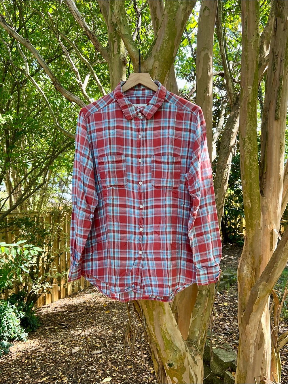 Mossimo Red & Blue Plaid Boyfriend Fit Long Sleeve Flannel Button Down Shirt XL - Picture 2 of 7